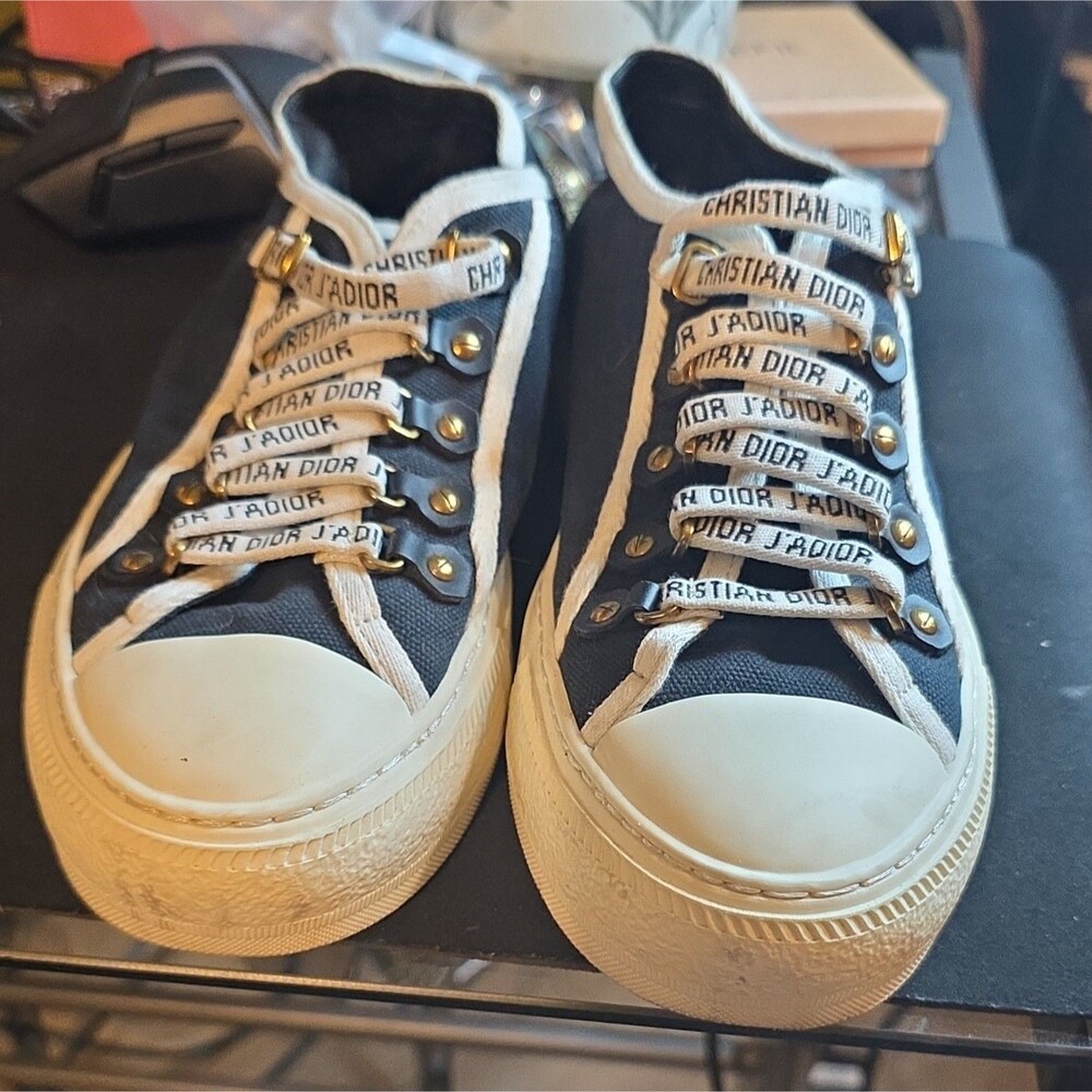 Dior J'Adior Low Top Canvas Sneakers Black/White Lace-Up EU 38 US 8